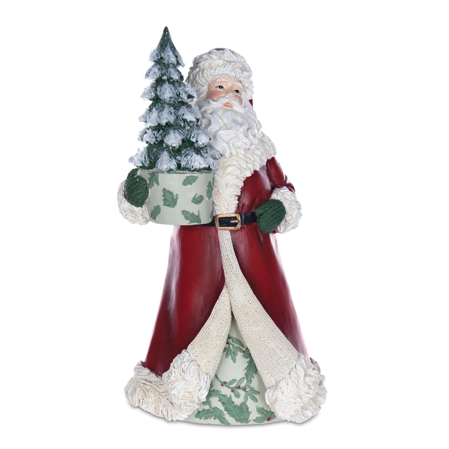 Santa Figurine with Lantern and Pine Tree