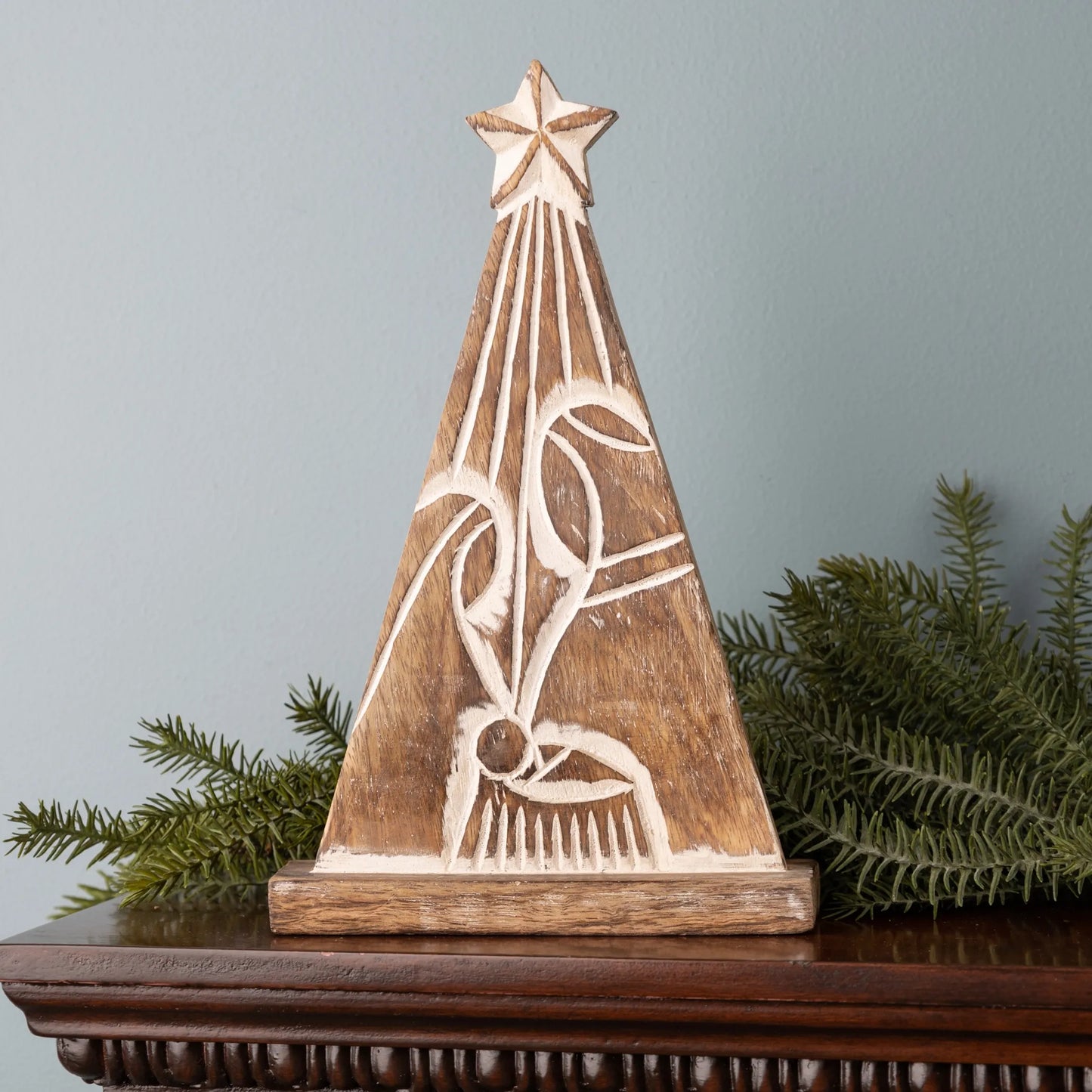 Wood Carved Nativity Tree