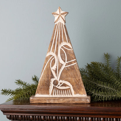 Wood Carved Nativity Tree