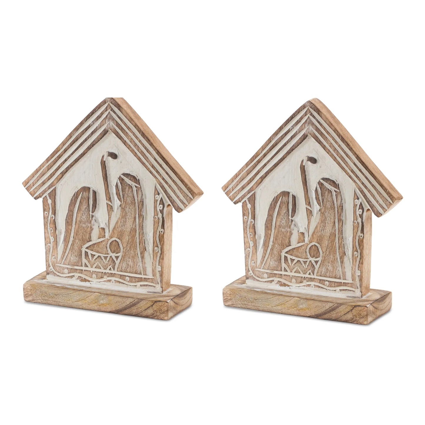 Wood Carved Nativity Barn