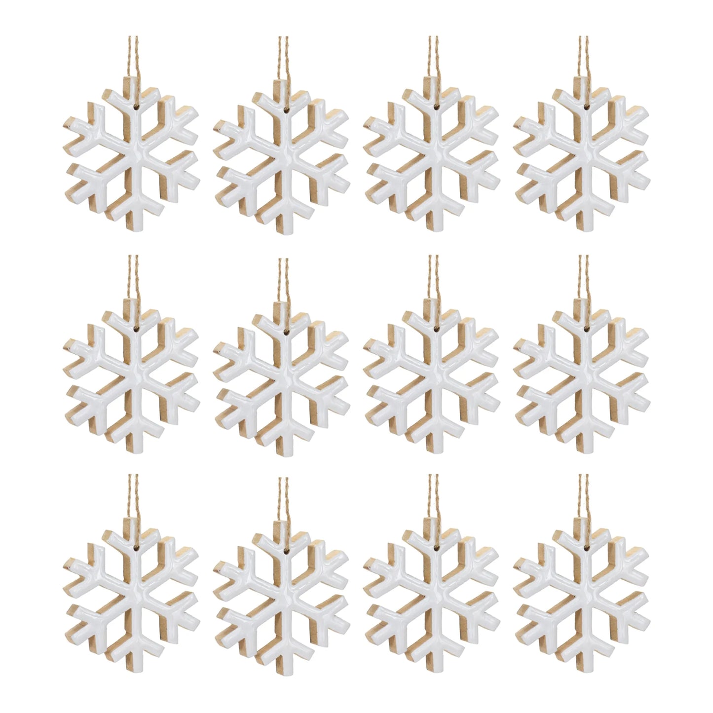 Wood Snowflake Ornament  - Pack Of: Set of 12 | Materials: Mdf | DÃƒÂ©cor  style: Rustic