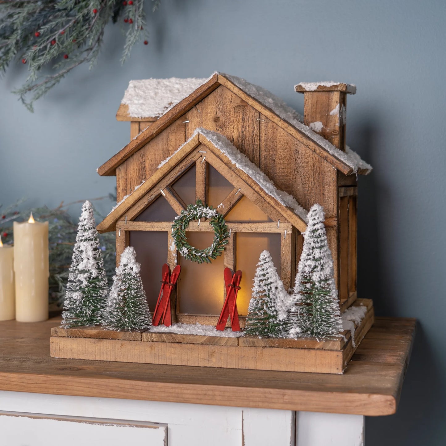 Vintage Ski Lodge Lighted Display