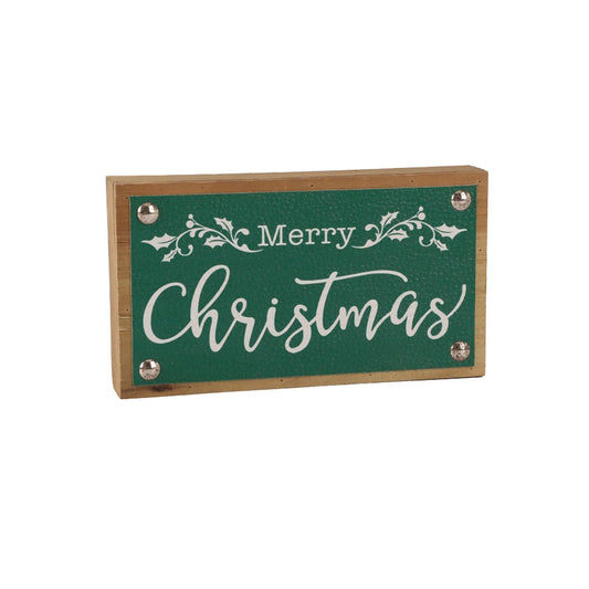 Merry Christmas Sign with Faux Leather Accent
