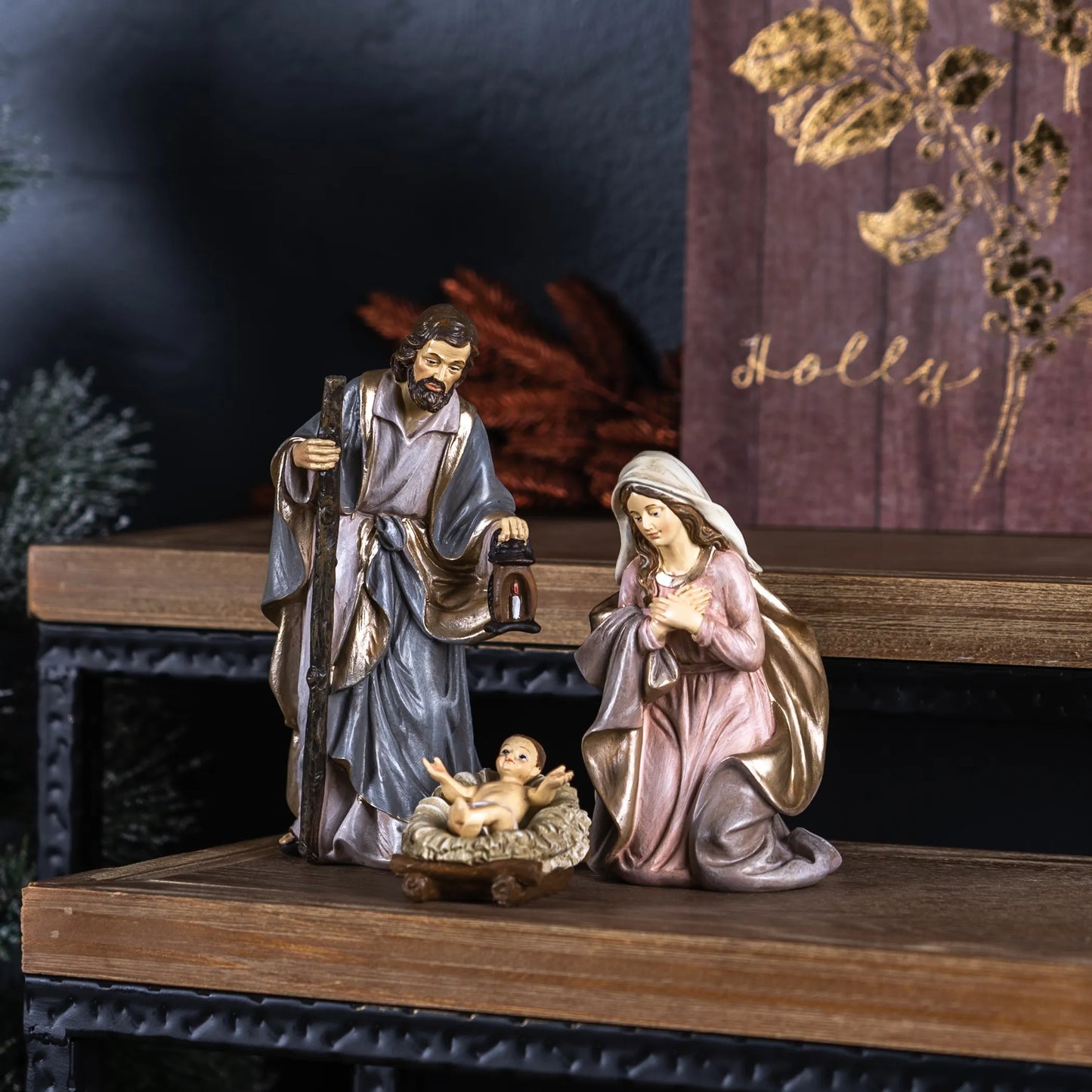 Holy Family Nativity Figurines  - Pack Of: Set of 3 | Materials: Resin; stone powder