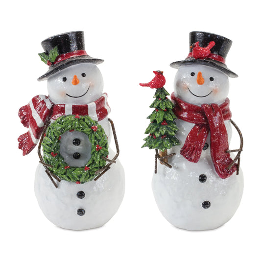 Snowman Figurine with Holly Accents