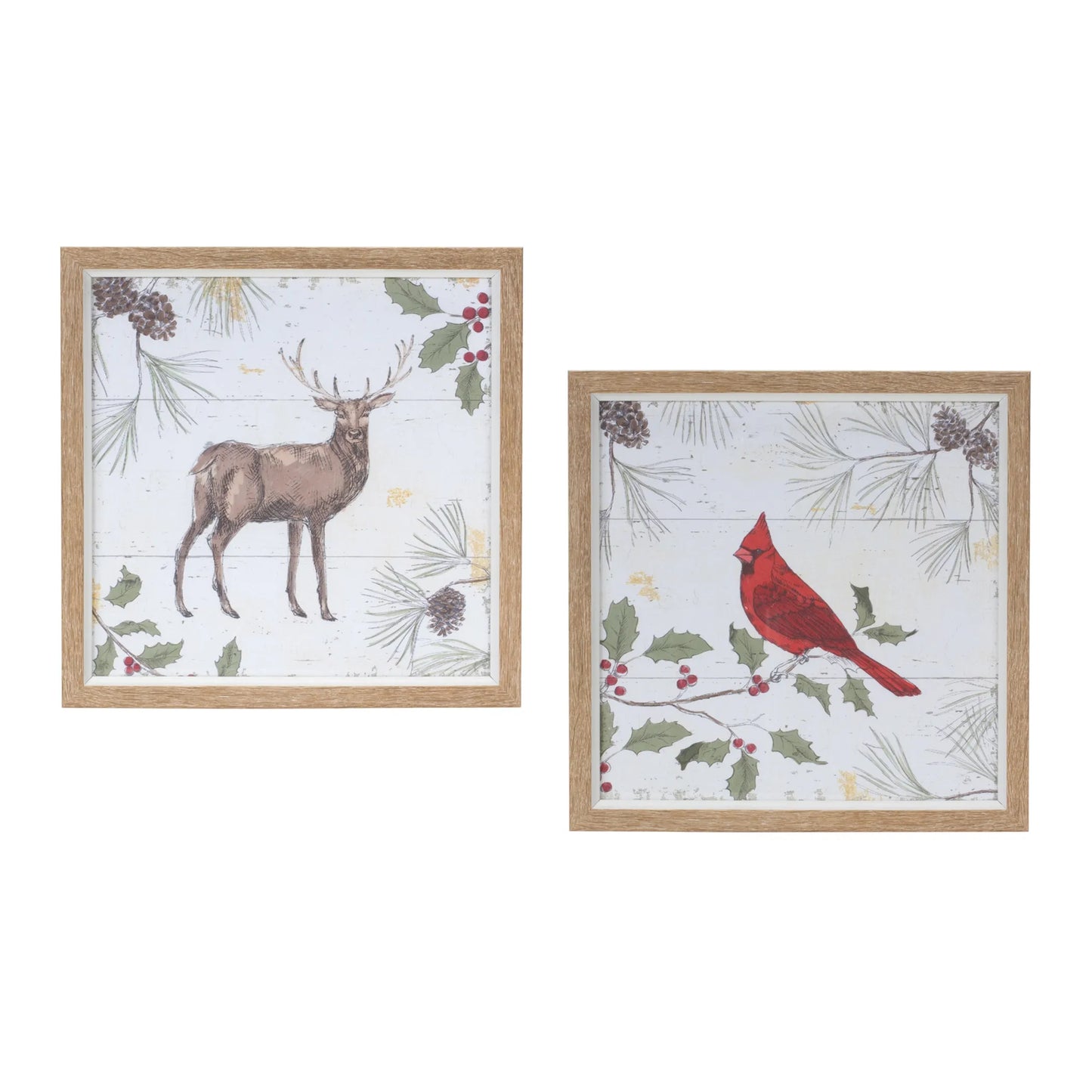 Framed Deer and Cardinal Bird Wall Art