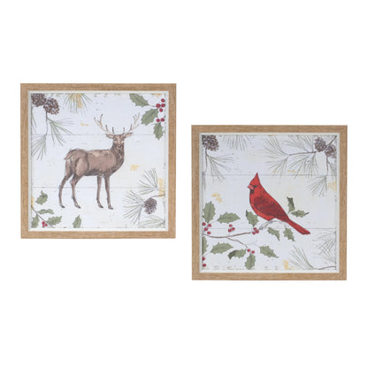 Framed Deer and Cardinal Bird Wall Art