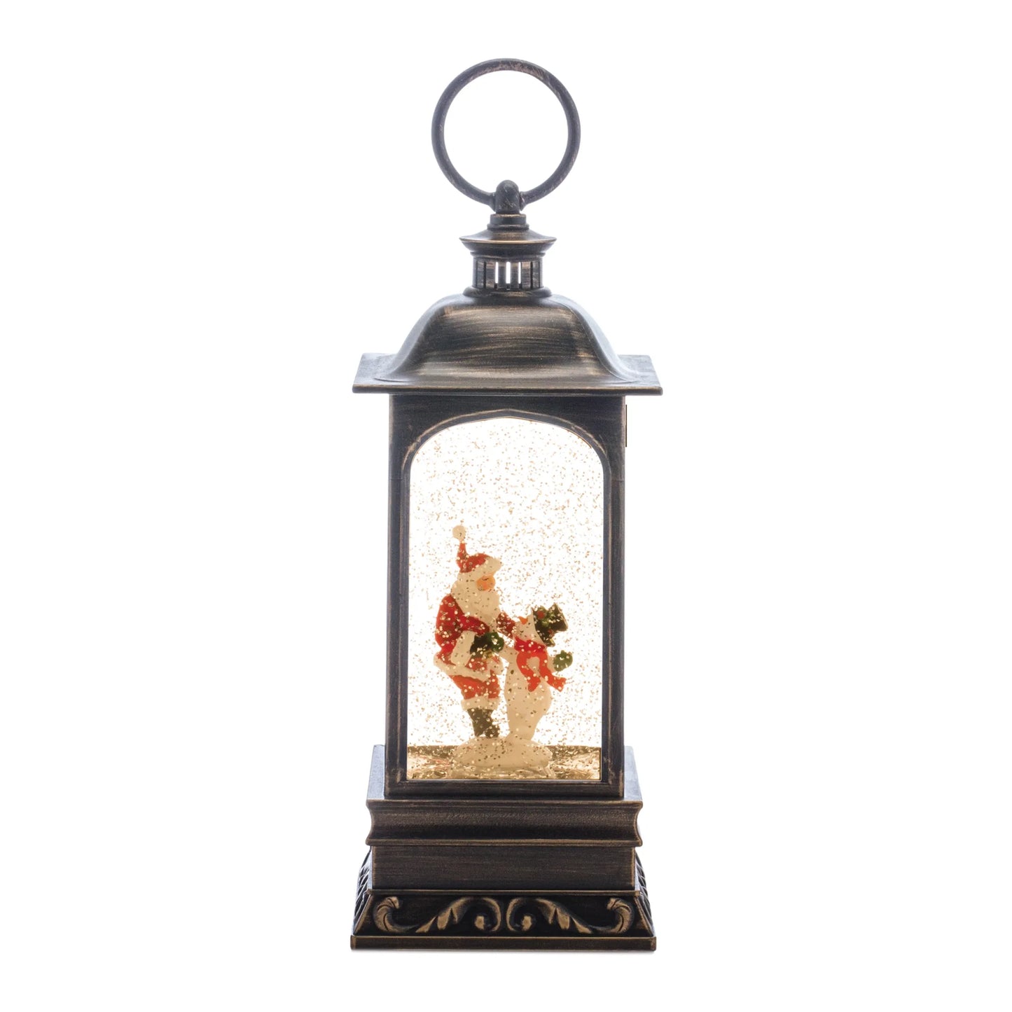 LED Snow Globe Lantern with Santa and Snowman