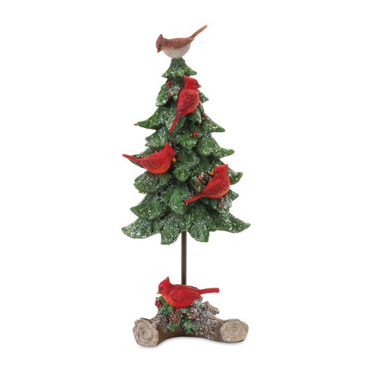 Pine Tree with Perched Cardinal Birds