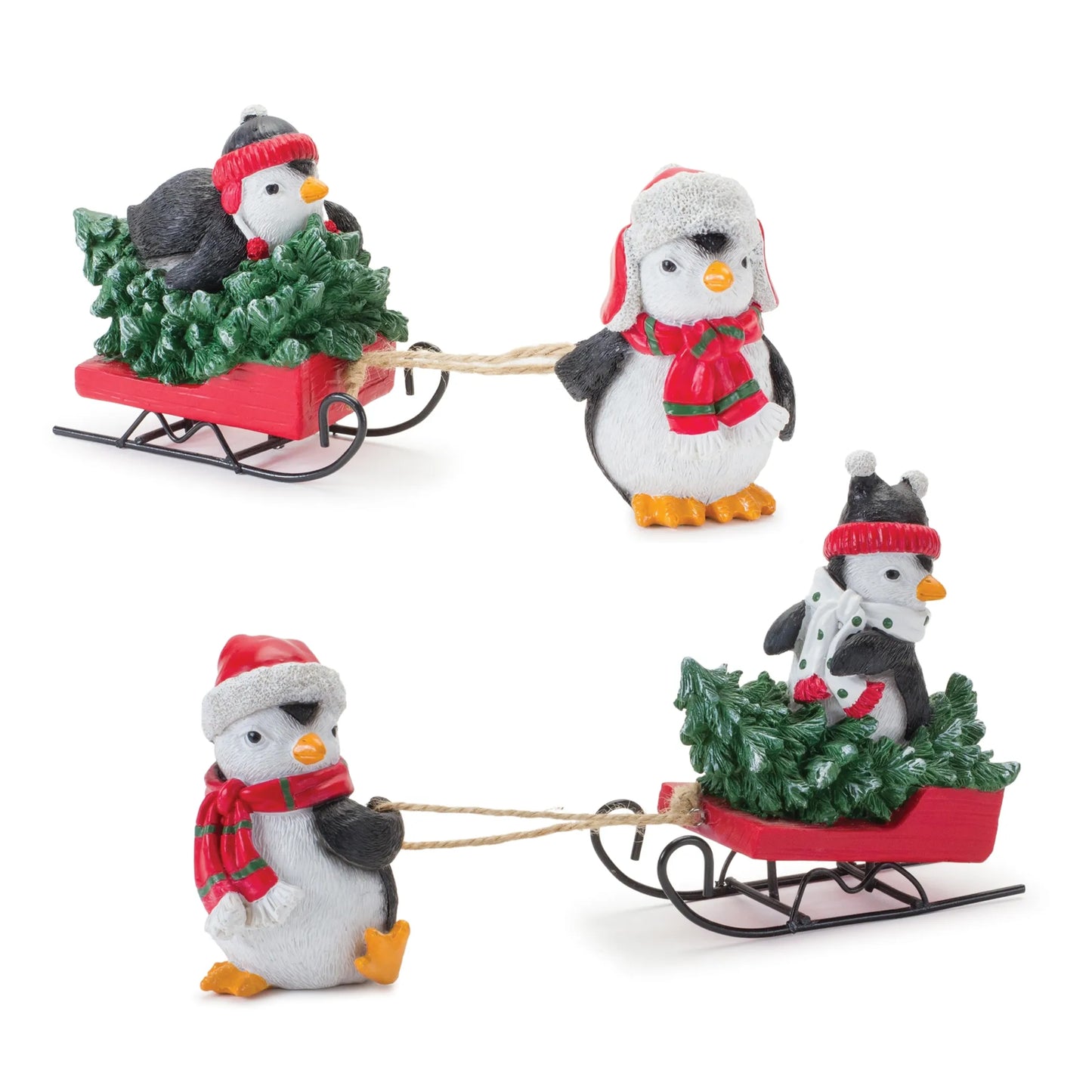 Playful Penguins with Sled Figurine