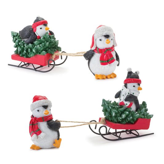 Playful Penguins with Sled Figurine
