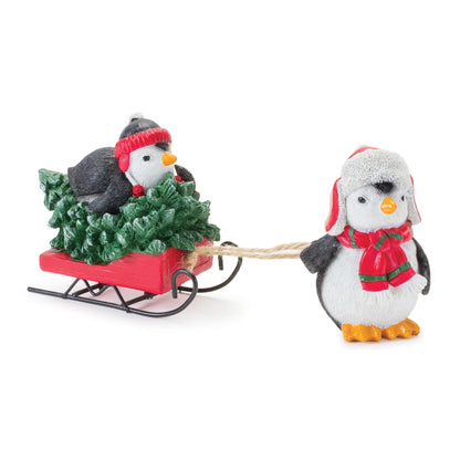 Playful Penguins with Sled Figurine