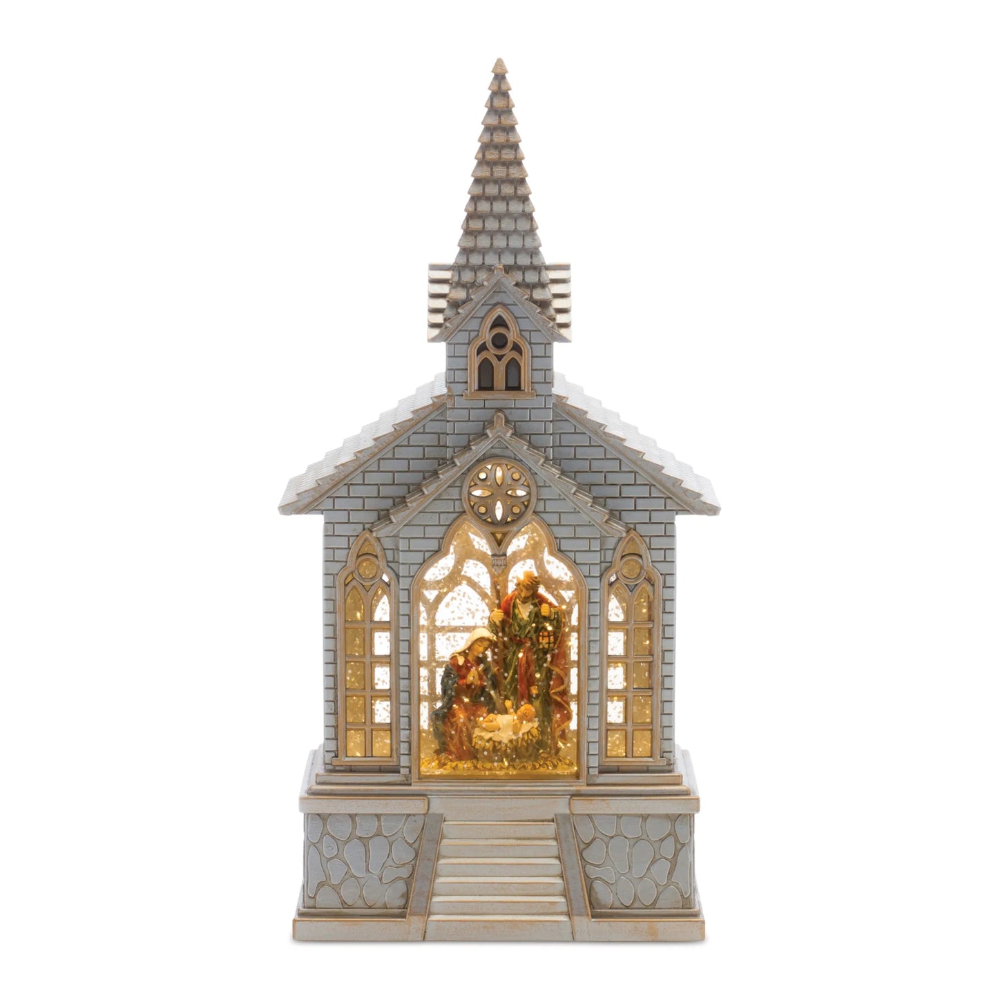 LED Snow Globe Church with Nativity