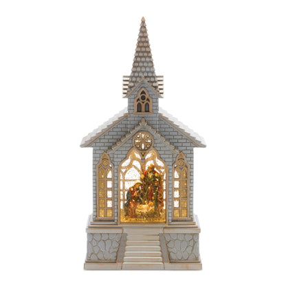 LED Snow Globe Church with Nativity