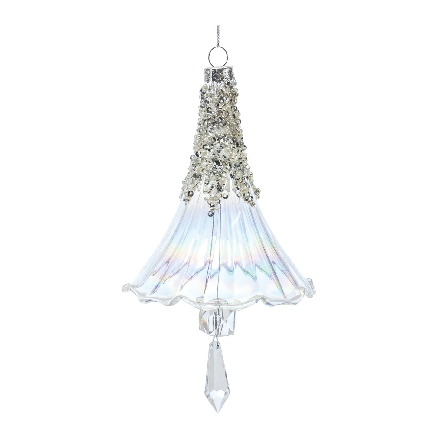 Beaded Irredescent Glass Bell Ornament