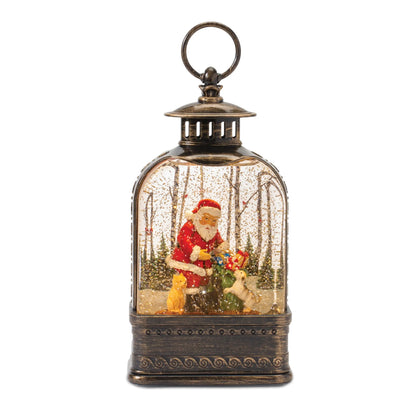 LED Snow Globe Lantern with Santa and Dog