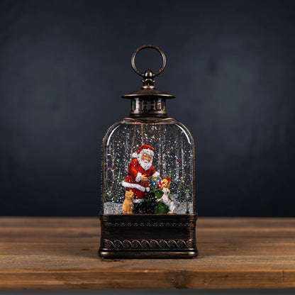 LED Snow Globe Lantern with Santa and Dog