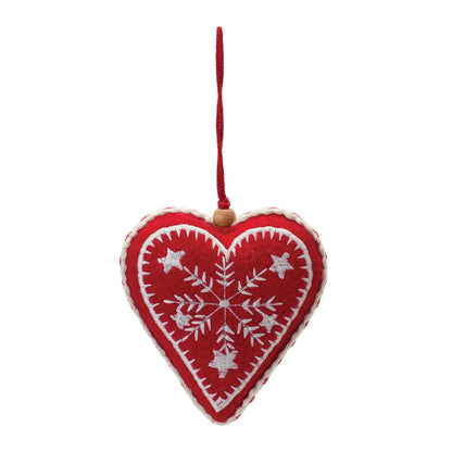 Embroidered Wool Heart Ornament
