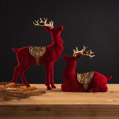 Flocked Deer Figurines