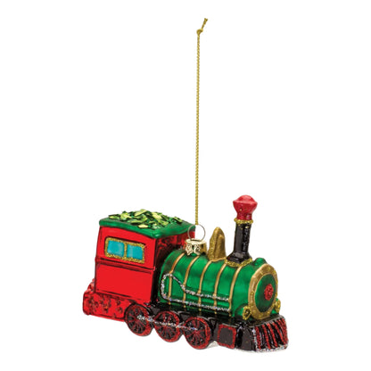 Glittered Glass Train Ornament