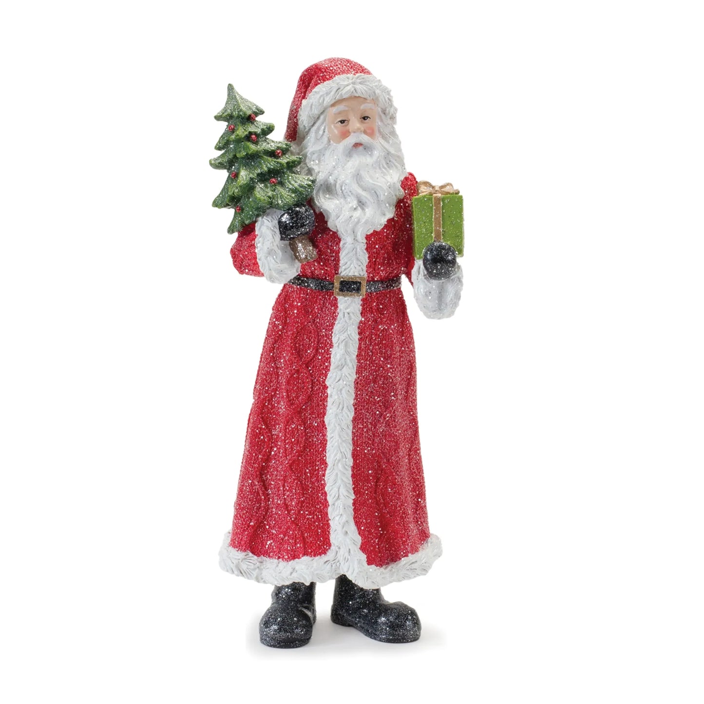 Glitter Santa Figurine with Pine Accent