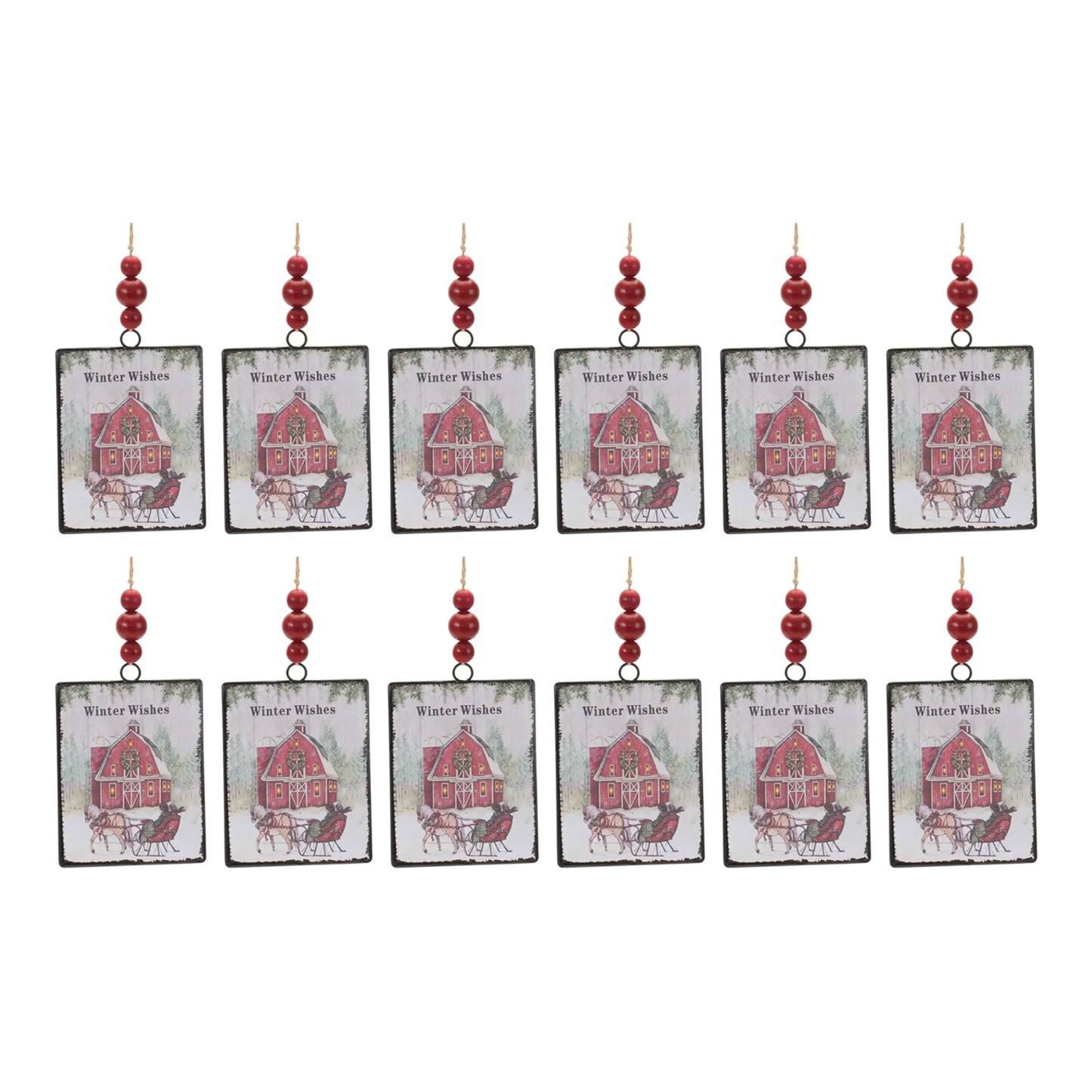 Glass Winter Wishes Barn Ornament