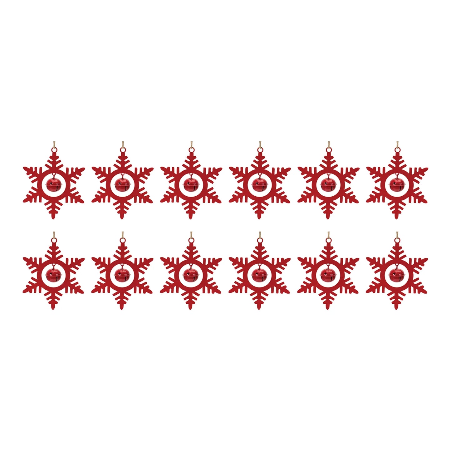 Metal Snowflake with Bell Ornament  - Pack Of: Set of 12 | Materials: Iron | DÃƒÂ©cor  style: Rustic
