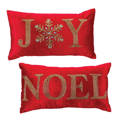 Beaded Joy and Noel Holiday Pillow
