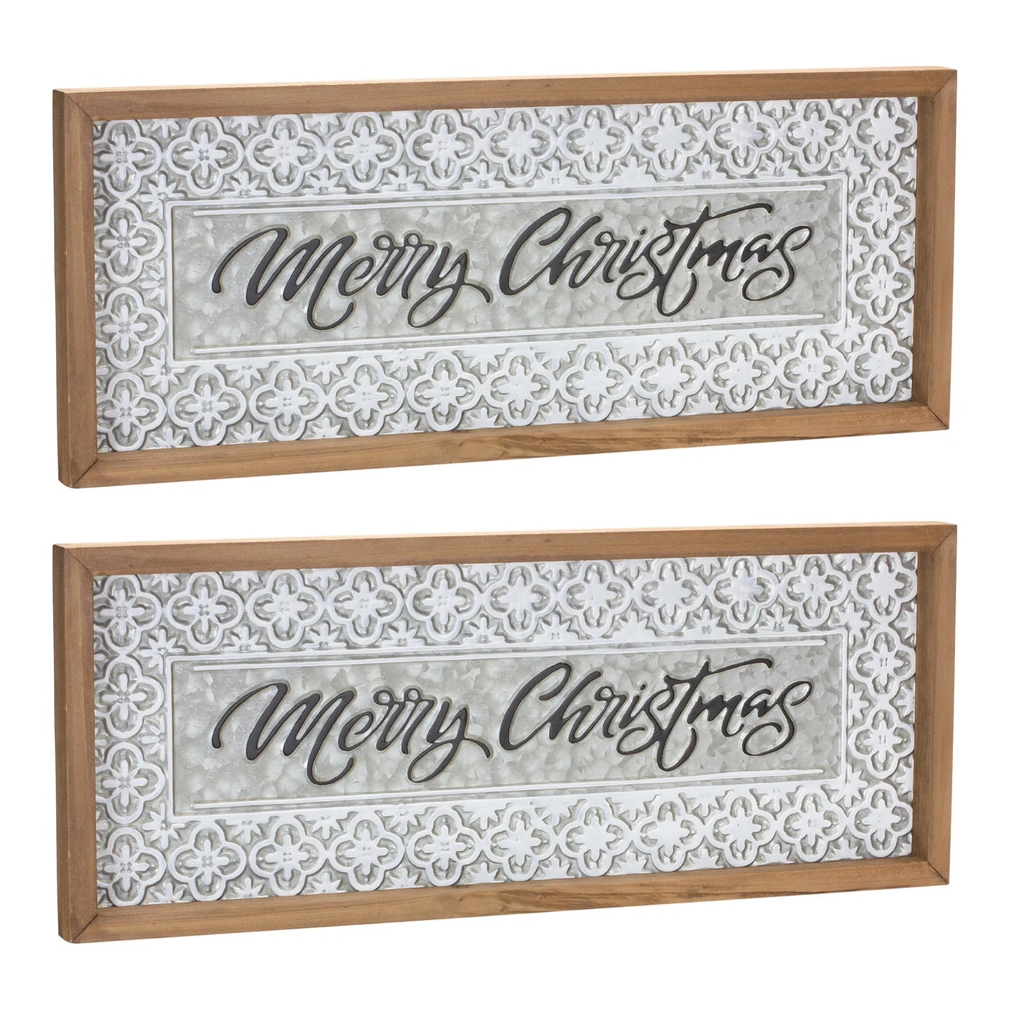 Ornate Metal Merry Christmas Sign  - Materials: Metal; wood