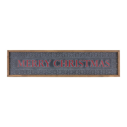 Ornate Metal Merry Christmas Sign  - Materials: Metal; wood
