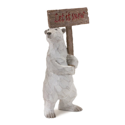 Polar Bear Statue with Sign