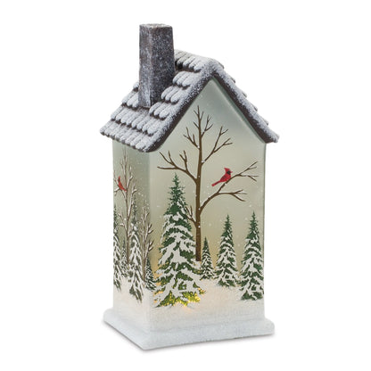 LED Lighted House with Pine Trees  - Pack Of: Set of 2 | Materials: Glass | DÃƒÂ©cor  style: Rustic