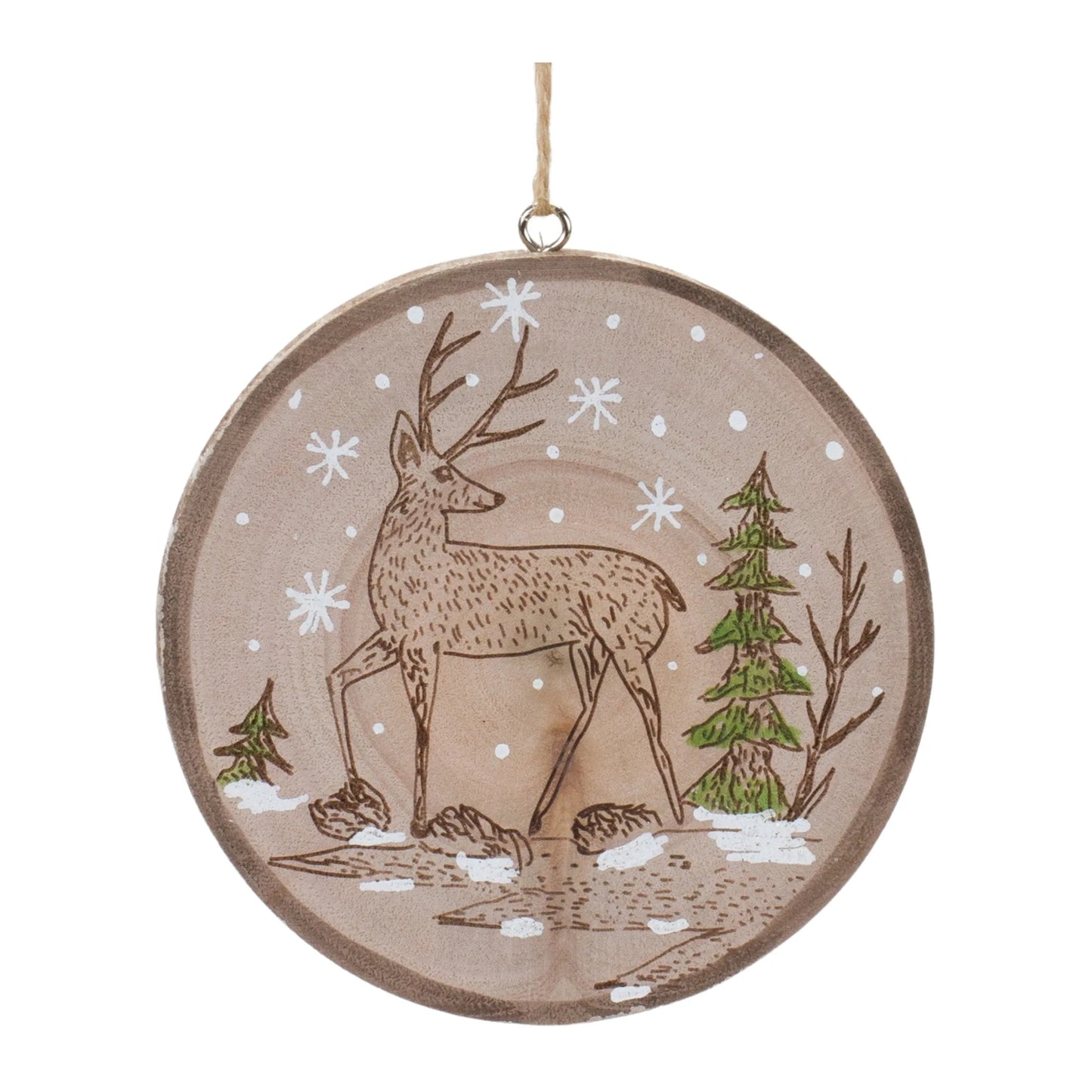 Wood Deer Tree Disc Ornament