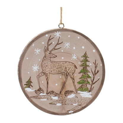 Wood Deer Tree Disc Ornament