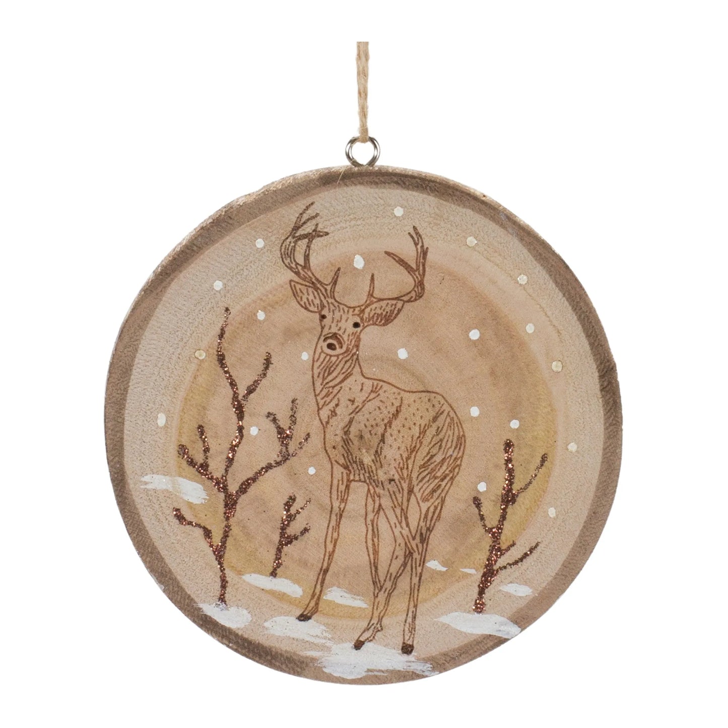 Wood Deer Tree Disc Ornament