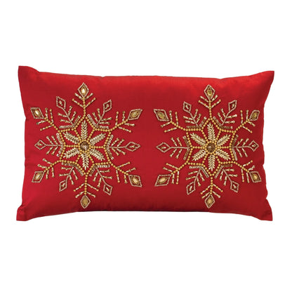 Beaded Snowflake Holiday Pillow  - Pack Of: 1 unit | Materials: Polyester | Colors: Red; gold | DÃƒÂ©cor  style: Traditional