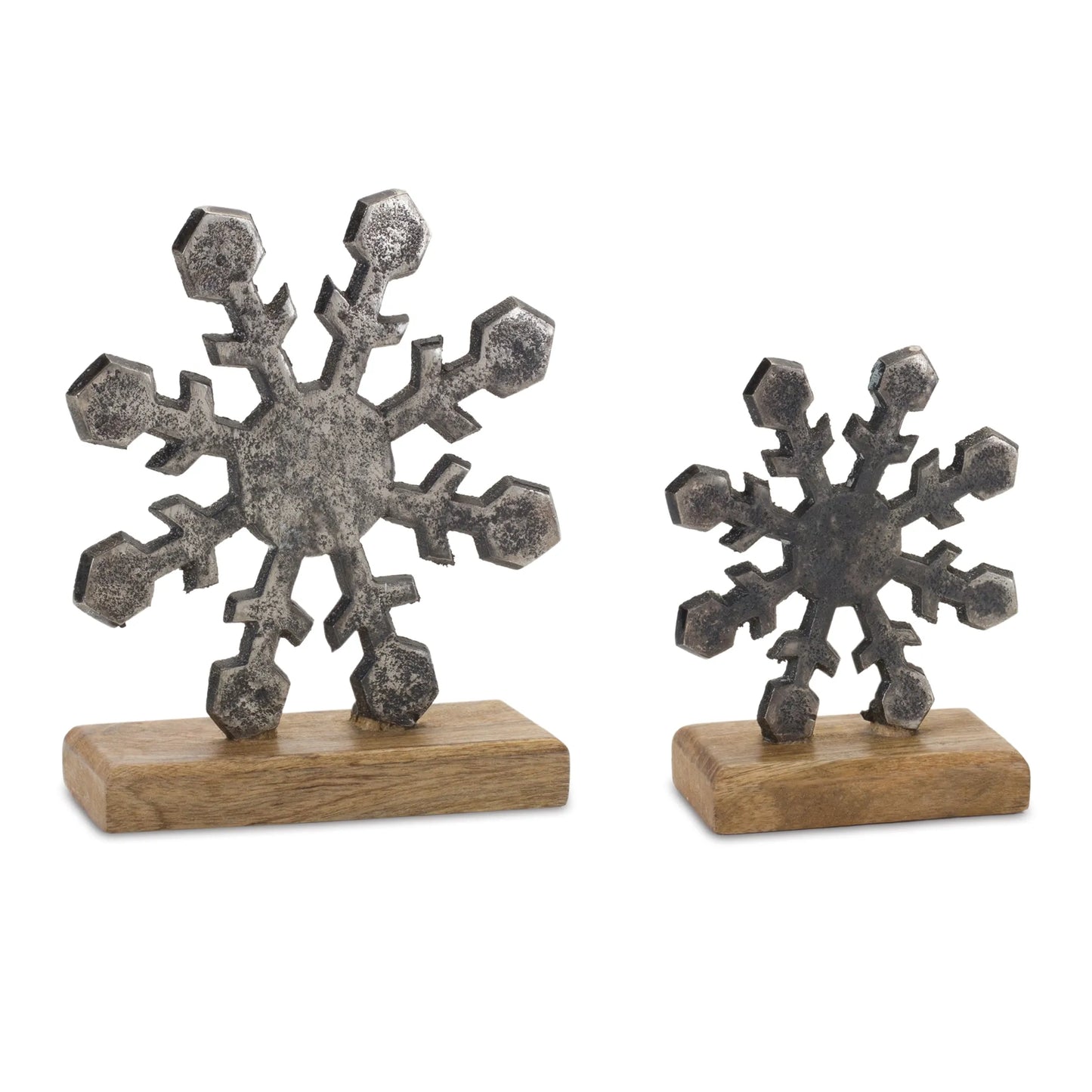 Metal Snowflake on Wood Base
