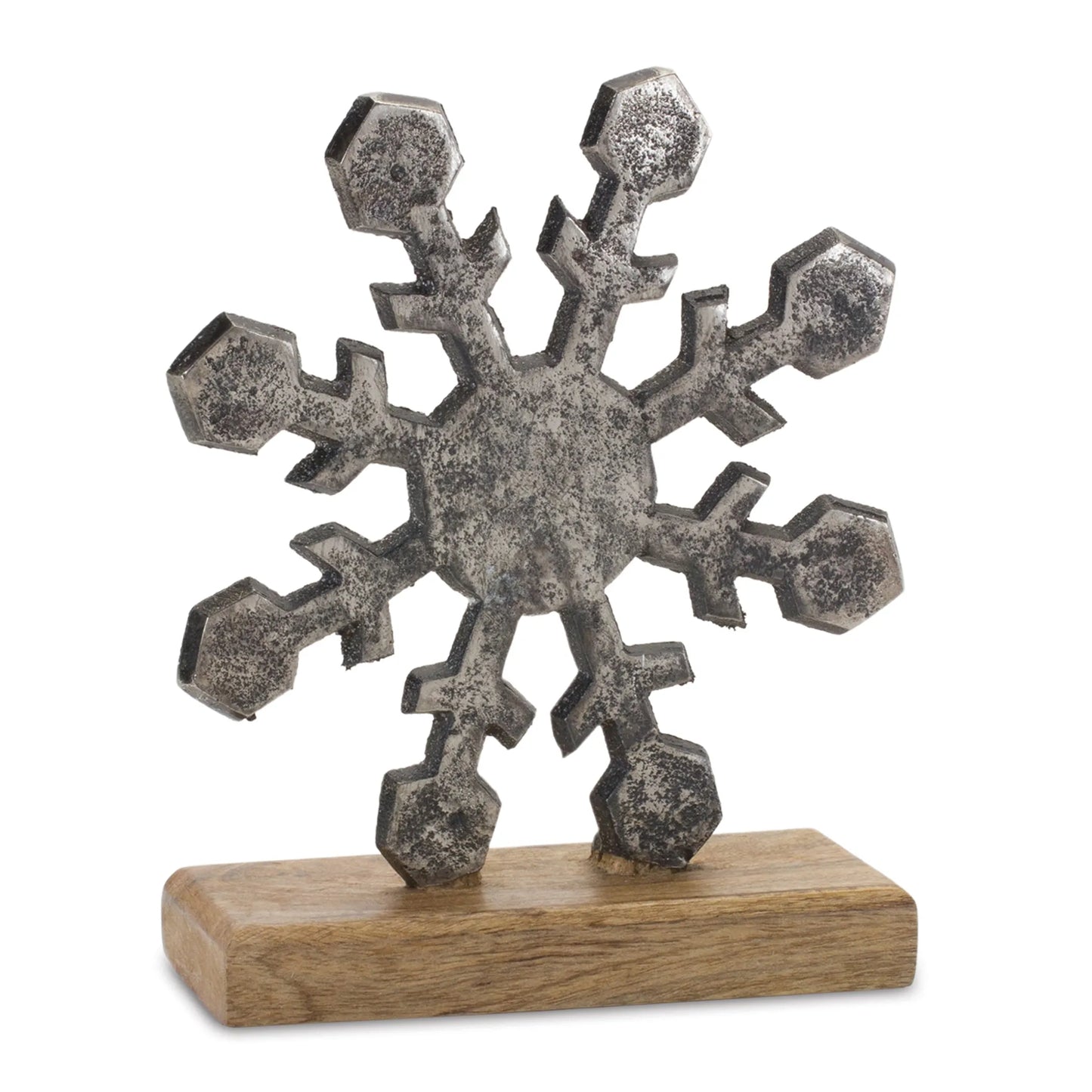Metal Snowflake on Wood Base