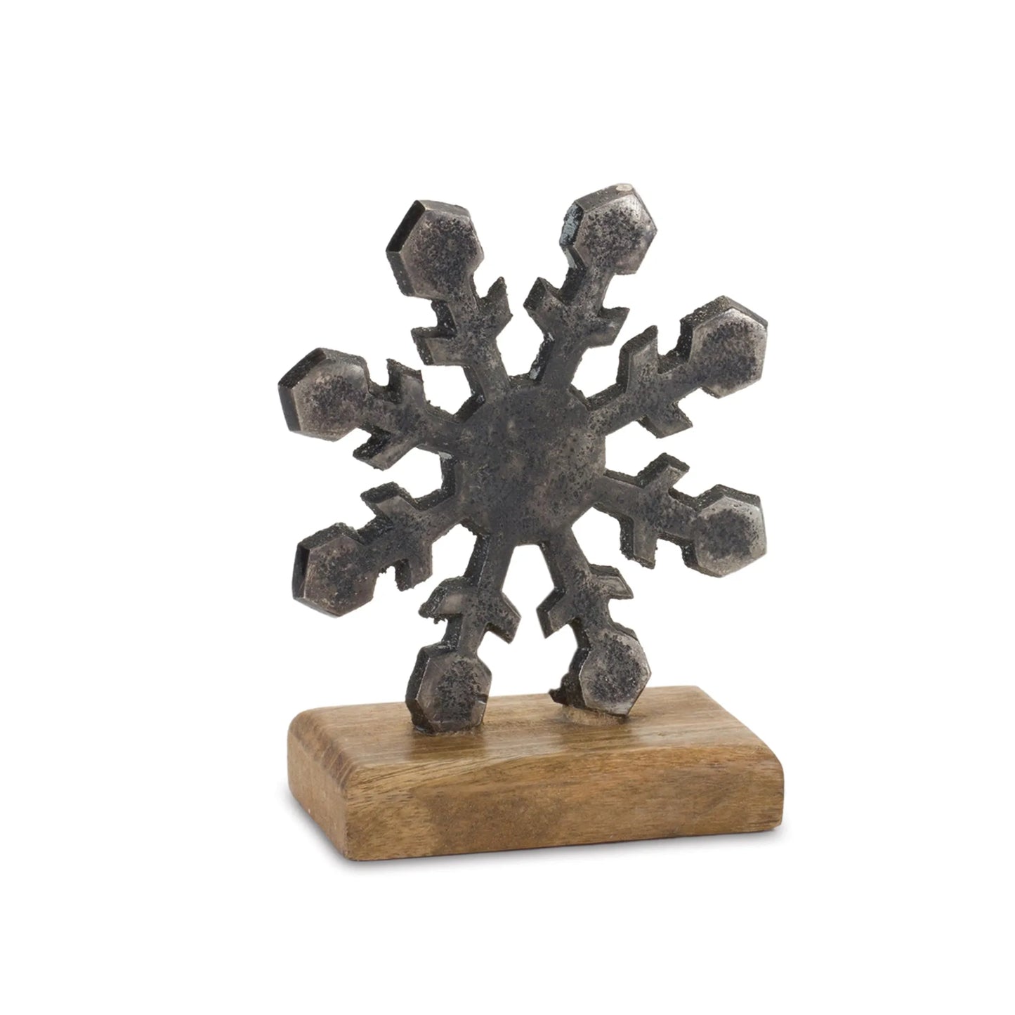 Metal Snowflake on Wood Base