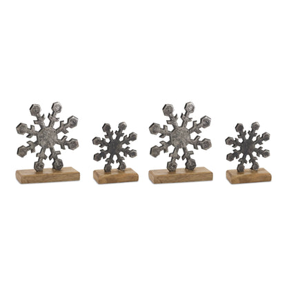 Metal Snowflake on Wood Base
