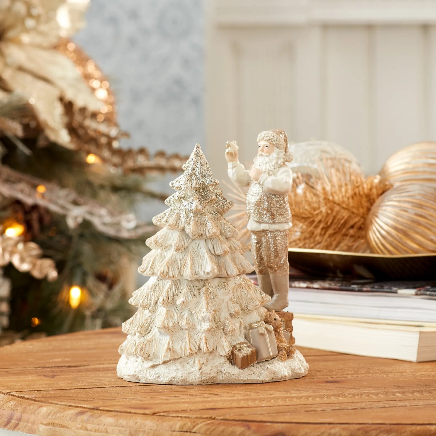 Santa with Spinning Christmas Tree  - Pack Of: Set of 2 | Materials: Resin; stone powder | DÃƒÂ©cor  style: Traditional