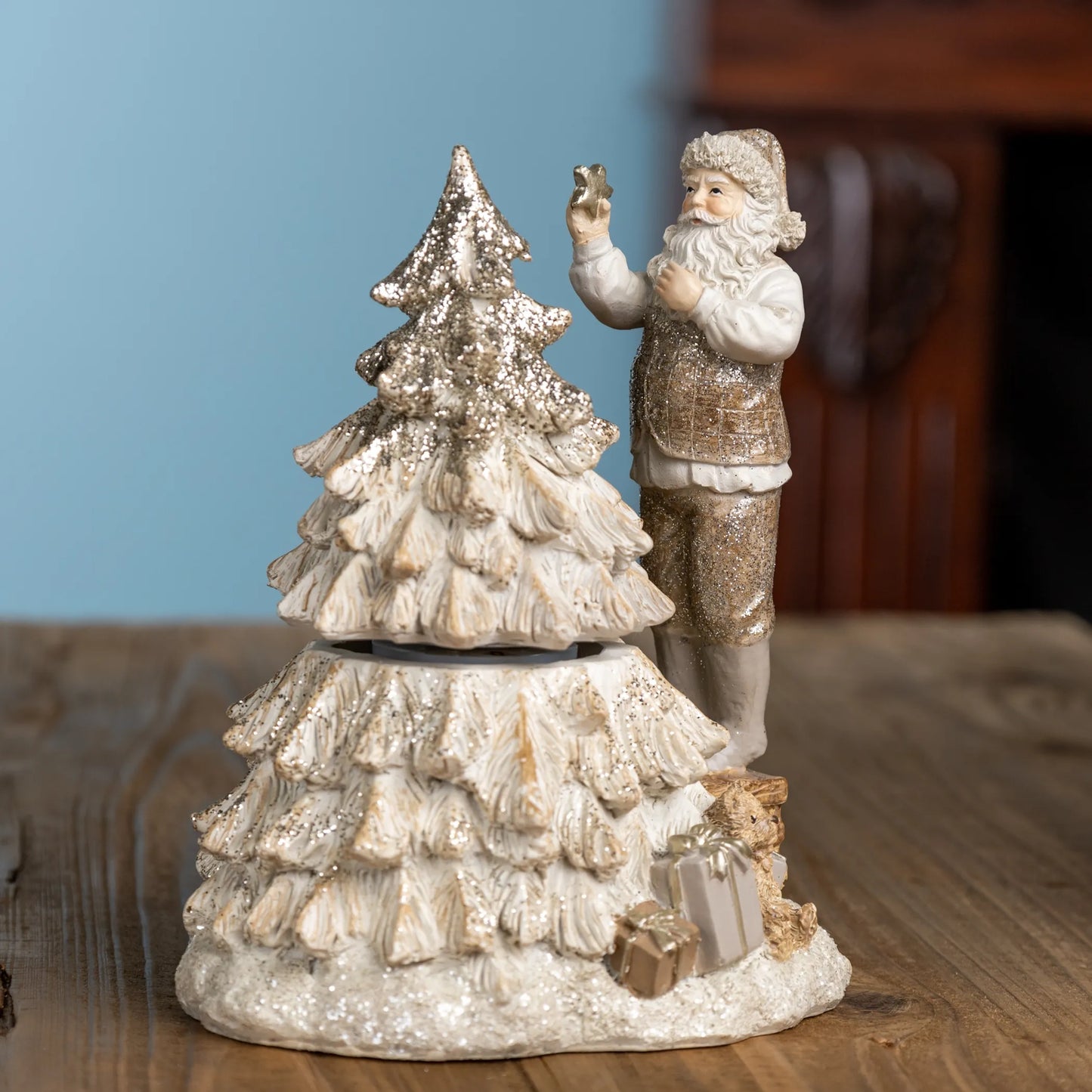 Santa with Spinning Christmas Tree  - Pack Of: Set of 2 | Materials: Resin; stone powder | DÃƒÂ©cor  style: Traditional
