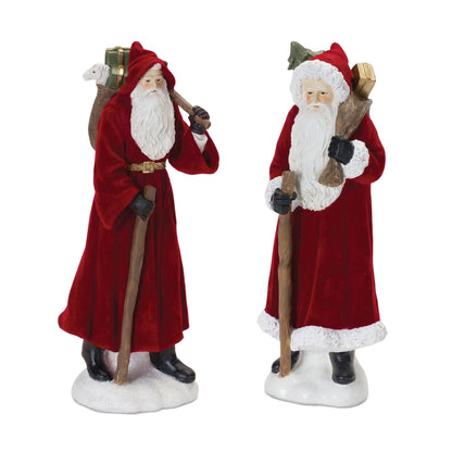 Flocked Santa Figurine with Hood and Staff