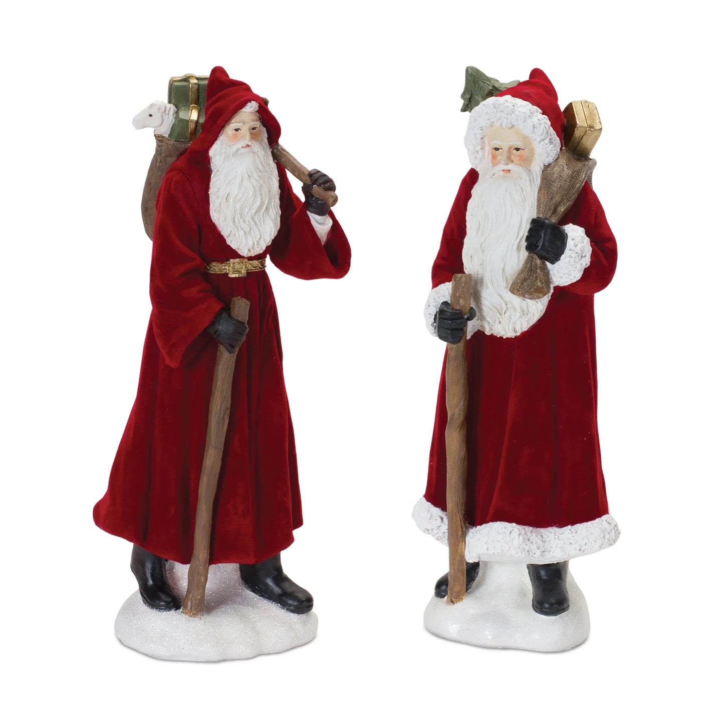 Flocked Santa Figurine with Hood and Staff
