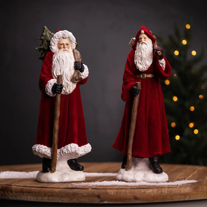 Flocked Santa Figurine with Hood and Staff