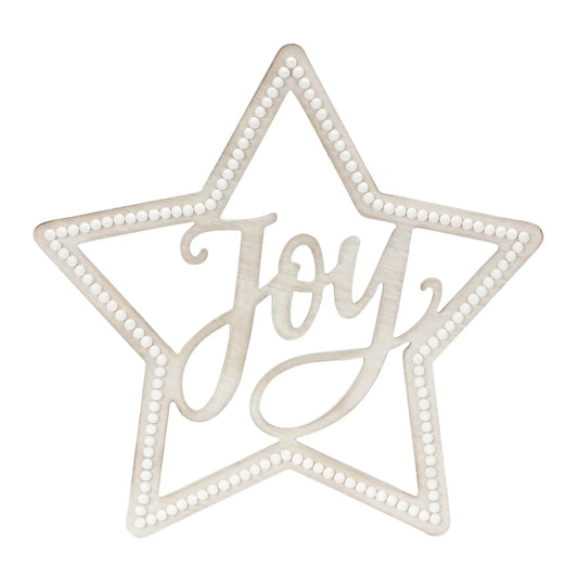 Beaded Wood Star with Joy Sentiment