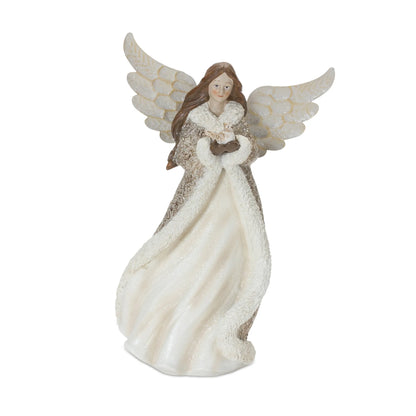 Winter Angel Figurine with Bird Accent