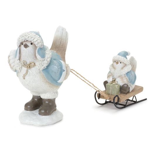 Winter Bird with Sled Figurine