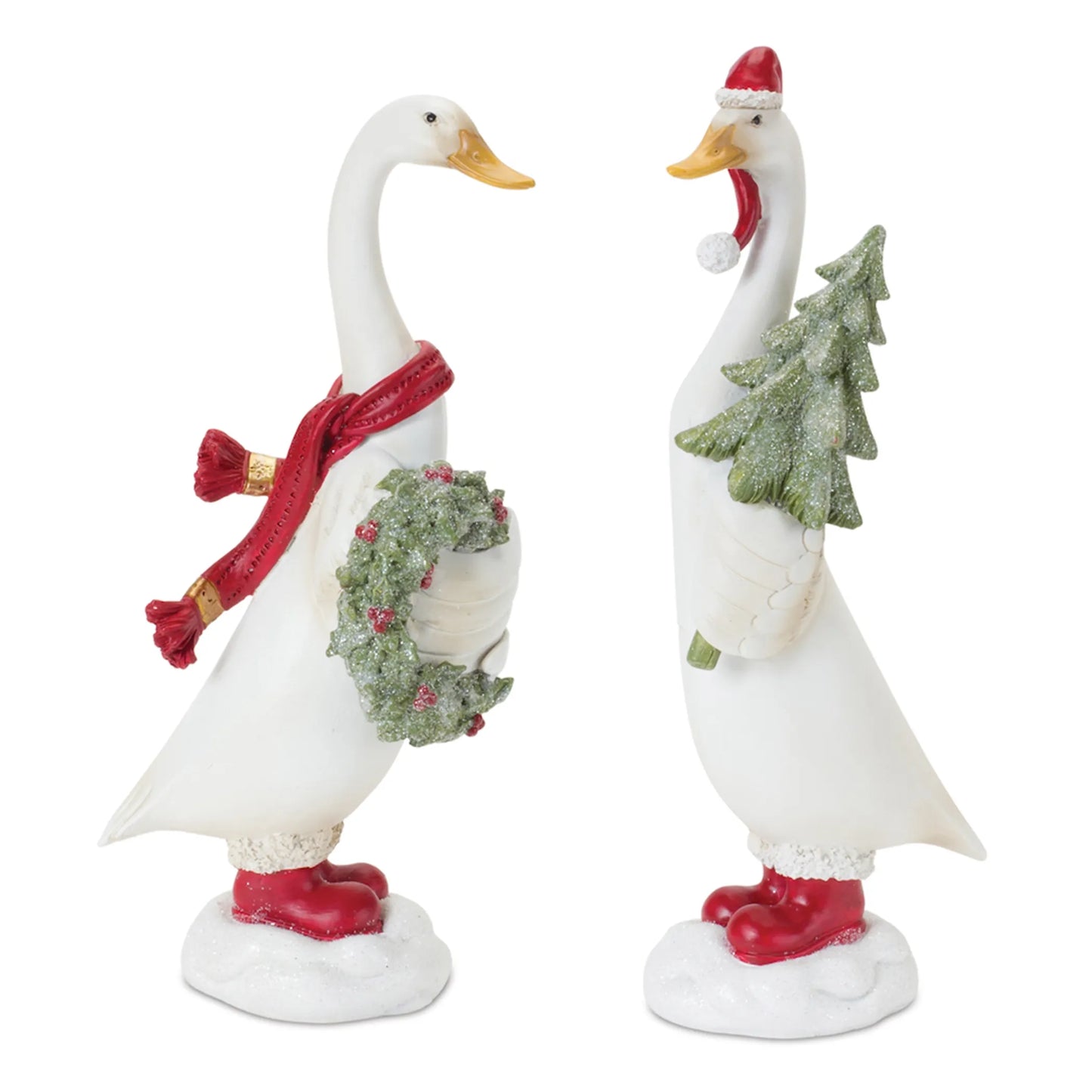 Holiday Goose Figurine with Wreath and Tree Accent