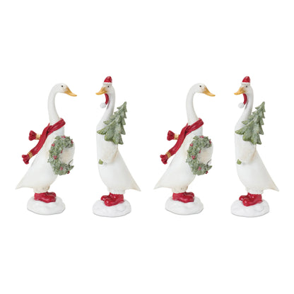 Holiday Goose Figurine with Wreath and Tree Accent